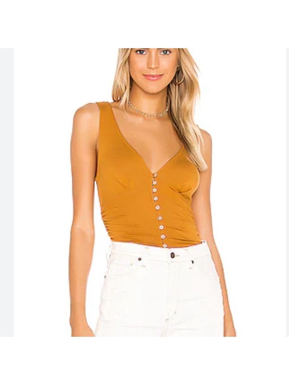 Free people copper in the mood gathered ruched tank top small
